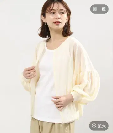 더블 프론트 시어 체크 블루종 블라우스 아이보리 F