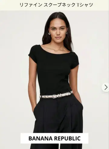 BANANA REPUBLIC 리파인 스쿱 넥 티셔츠 S 블랙