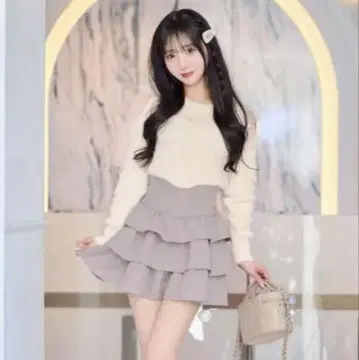 미셸 마카롱 프릴 슬림 레그 스커트 핑크