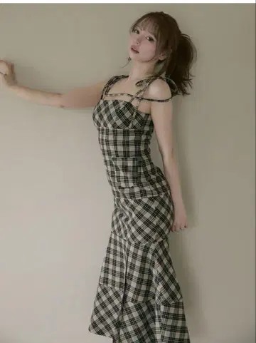 andmary Cecily 체크 롱 드레스 정품