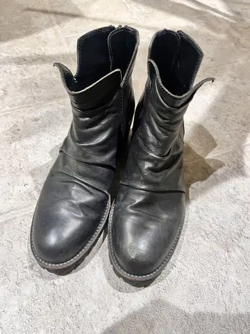 블랙 가죽 엔지니어 부츠 미들 힐 백 지퍼