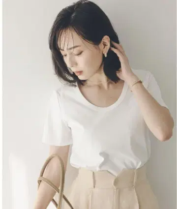 anuans 실크 터치 코튼 U 넥 T 셔츠