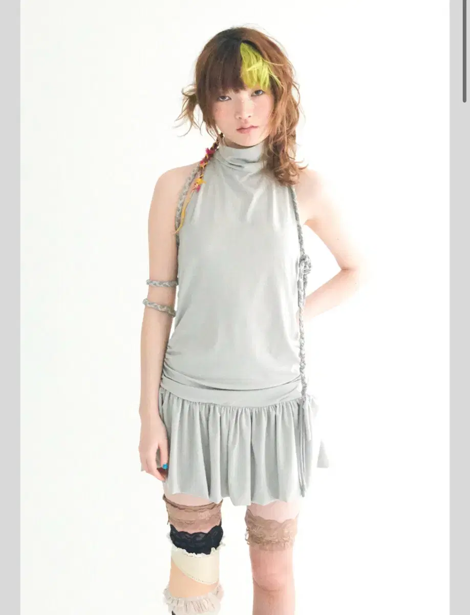 Shopfairy Neck Shirring Dress Gray New