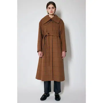 moussy 브라운 체크 무늬 롱 코트
