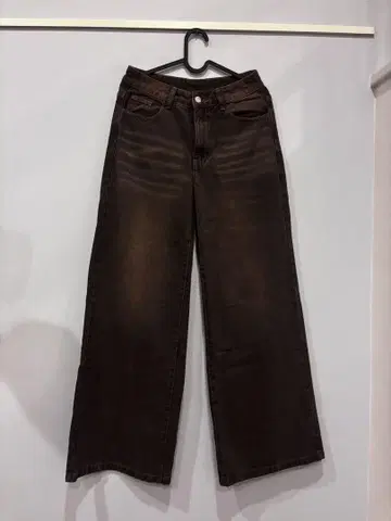 다크 브라운 와이드 레그 데님 팬츠