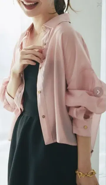 핑크 긴팔 시어 셔츠 여성용 크롭 셔츠
