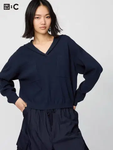 유니클로 : C 릴랙스 후디드 스웨터 네이비 S 사이즈