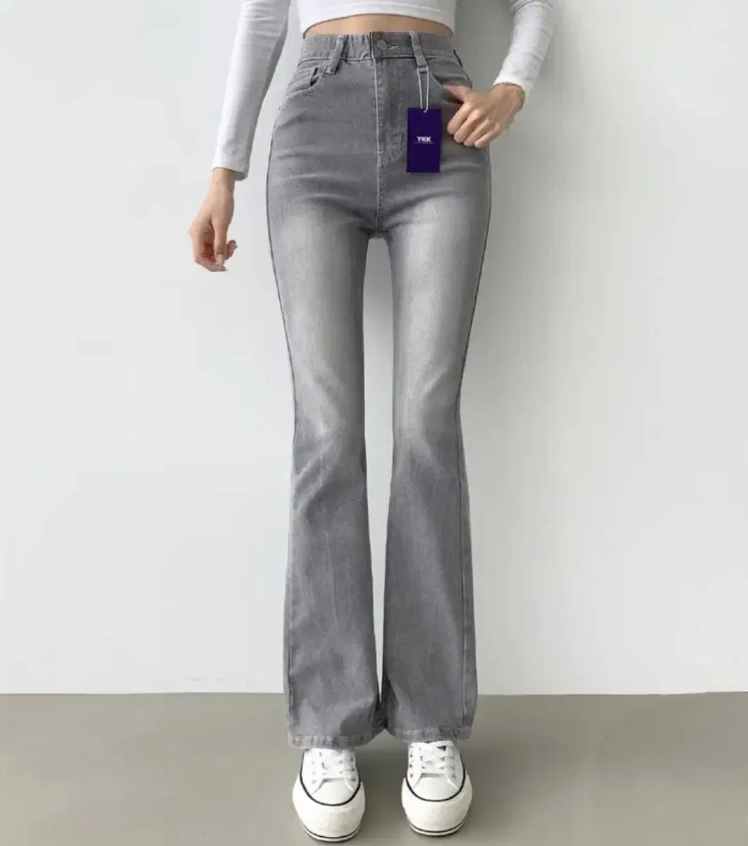 Kyoshin Hidden Banding Super Span Semi Bootcut Denim Pants Light Gray
