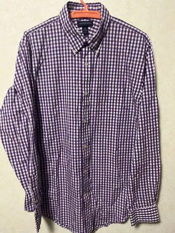 Lands' End 긴팔 셔츠 M 보라색 깅엄 체크