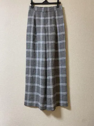 바지레 28 린넨 체크 와이드 팬츠