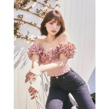 Darich (다리치) 깅엄 체크 오프 숄더 상의