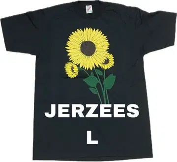 JERZEES 해바라기 디자인 티셔츠 L 블랙 꽃 동물 구제 의류
