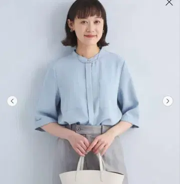그린 라벨 소모라이크 숏 슬리브 블라우스 새상품 블루