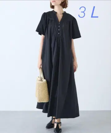 LAVEANGE 블랙 사다리 레이스 롱 원피스 3L