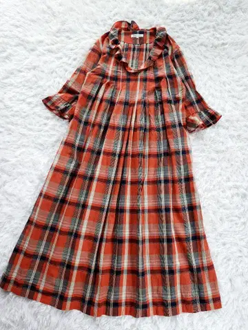 49AV. junko shimada 마 혼방 체크 무늬 롱 원피스