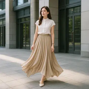 윔 가젯 실크 혼방 베이지 스커트 새상품급 고급스러운 내추럴 출퇴근 프리