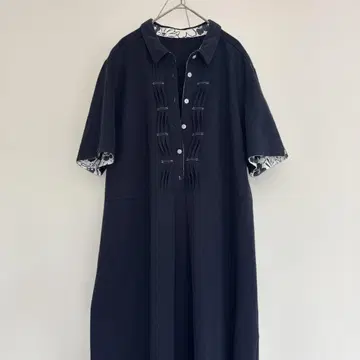 NAIGAI 네이비 캐주얼 원피스 피케 셔츠 옷깃 패턴 LL