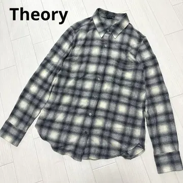 Theory 띠어리 긴팔 체크 무늬 셔츠 옷깃 S