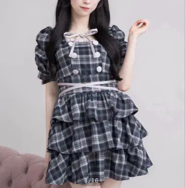 pium 크로스 벨트 반팔 티어드 미니 원피스 네이비
