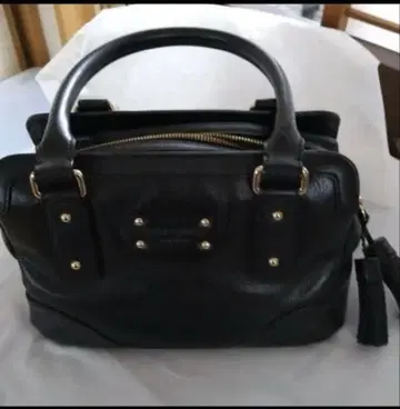 katespade 블랙 가죽 핸드백 골드 금장 장식