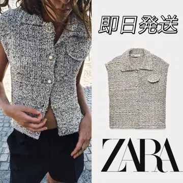 ZARA 메탈릭 스크래치 텍스처 니트 베스트 트위드 베스트