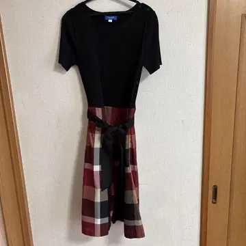 반팔 니트 원피스 체크 무늬