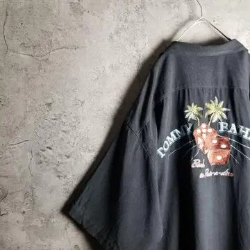 TOMMY BAHAMA 두꺼운 실크 블랙 알로하 백 자수 주사위 2XL