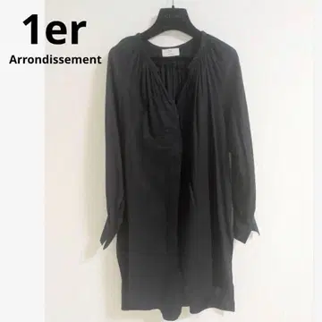 블랙 프론트 개더 긴팔 튜닉 셔츠 검정 여성용 상의