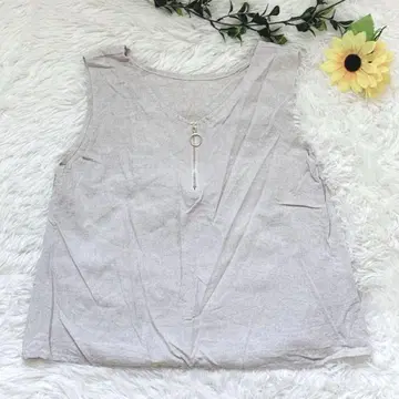 고품질 루티크 린넨 혼방 슬리브리스 블라우스 하프 지퍼 풀오버