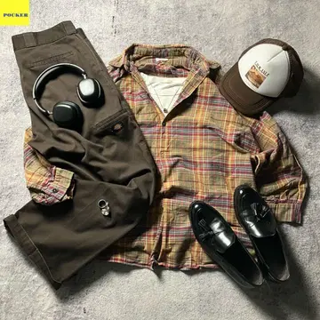 c-boy style 체크 무늬 긴팔 셔츠 시티 보이 코디