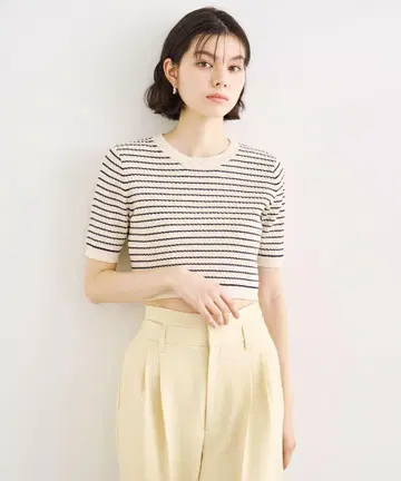 COCODEAL 보더 케이블 하프 슬리브 니트