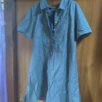 네이비 그레이 데님풍 반팔 원피스 빅 사이즈 통통 마쉬멜로우
