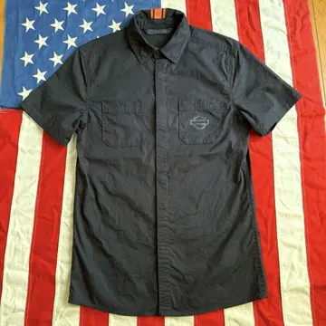 HARLEY DAVIDSON 박스 실루엣 반팔 워크 셔츠 S 블랙