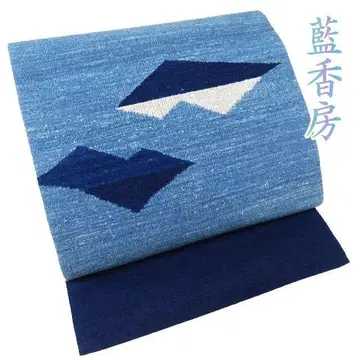 나고야 오비 중고 순수 실크 명주 직물 네이비 나염 A1083-8