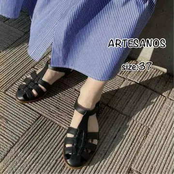 ARTESANOS 아르테사노스 그루카 샌들 가죽 블랙 37