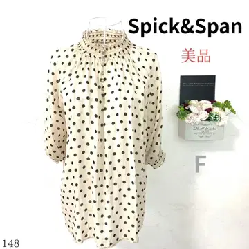 Spick & Span 상의 도트 무늬 7부 소매 베이지 비침 F