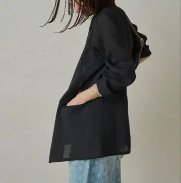 Loungedress [세탁 가능!] 린넨 같은 시어 자켓 블랙