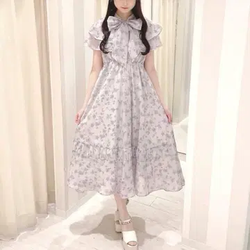 evelyn 에블린 오리지널 꽃무늬 케이프 원피스 보타이