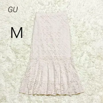 지유 GU 롱 스커트 머메이드 스커트 전체 레이스 허리 밴딩 M