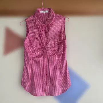 Rosa 나라 까미체 핑크 체크 슬리브리스 셔츠 사이즈 2 프릴