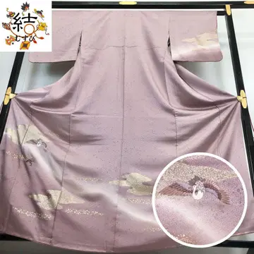 MK-1330 호몬기 자수 학 소나무 안개 무늬 금색 매실쥐색