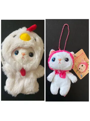 미사용 choo choo cat 핑크 두건 봉제 인형 닭 옷 갈아입기