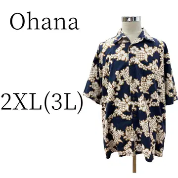 Ohana 오하나 네이비 반팔 하와이안 셔츠 상의 2XL(3L)