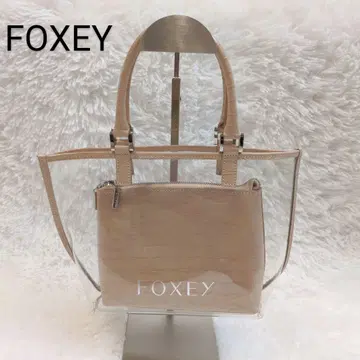 FOXEY 폭시 소가죽 클리어 핸드백 파우치 포함 핑크 베이지