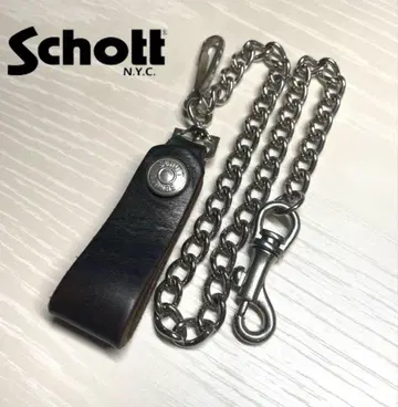 Schott 천연 가죽 지갑 체인 블랙