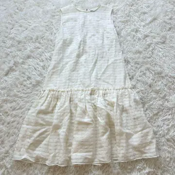 폭시 린넨 프릴 블록 드레스 화이트 A 라인 자카드