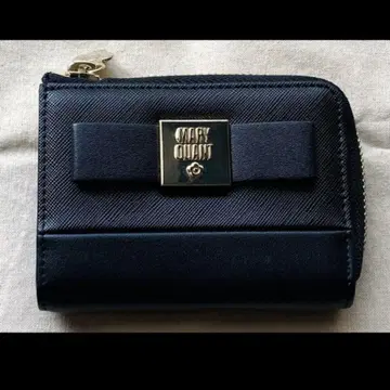 미사용 박스 포함 MARY QUANT 네이비 리본 포함 접이식 지갑