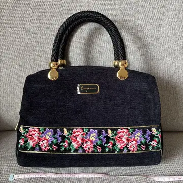 Enjeau 페이러 꽃무늬 자수 핸드백 약 27cm