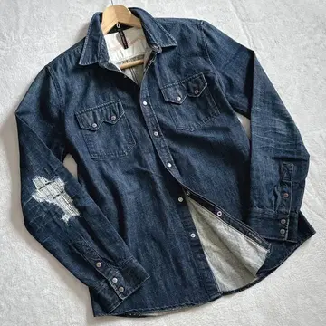 컨디션 최상] Nudie Jeans 웨스턴 셔츠 데님 셔츠 데미지 가공