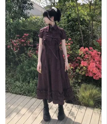 jouetie 개더 리본 롱 셔츠 원피스 레드